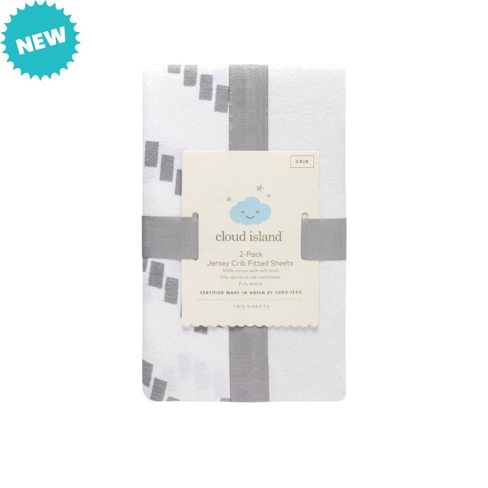 Cloud Island Crib Sheet 2 Pack Gray Chevron & Solid White Fitted Cotton NWT